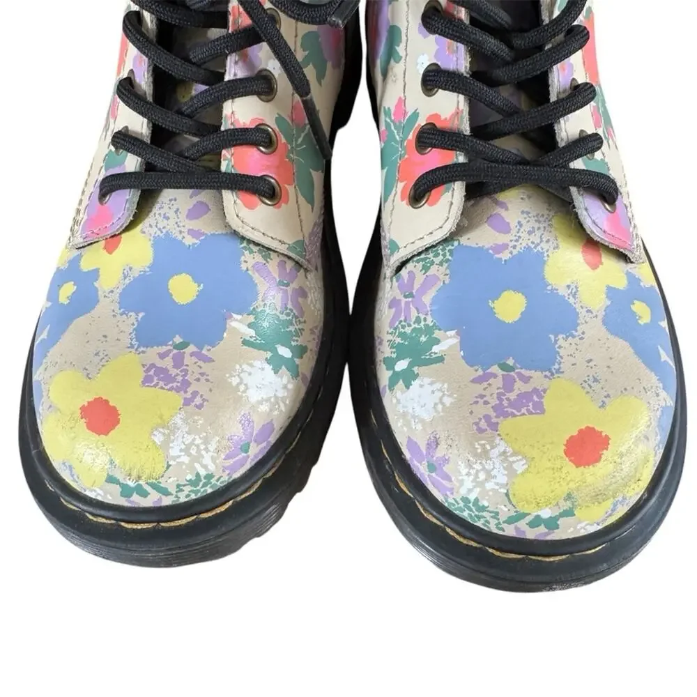 Dr. Martens Youth 1460 Floral Mash Up Boots Parchment Beige Size 1
